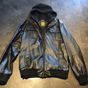 Obey Hooded Leather Jacket
